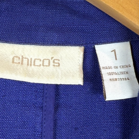 Chico's 100% Linen Blazer Jacket Women 1 US M Cobalt Blue One Button Career Work - Picture 5 of 7